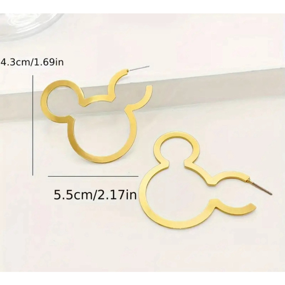 Disney Inspired Mickey Mouse Ear Shaped Stud Gold Hoop Earrings - Picture 3 of 4
